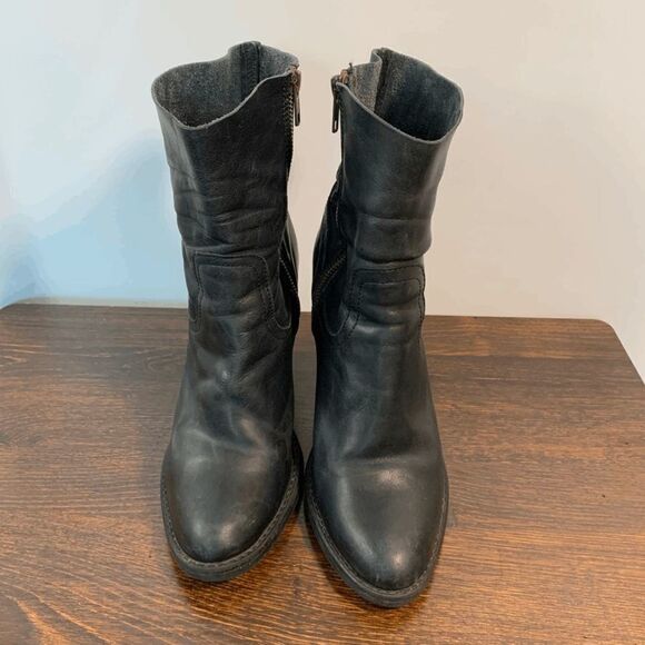 Steve Madden Women's Mid-Calf Leather Chunky Heeled Black Boots Size 8 - Picture 1 of 10